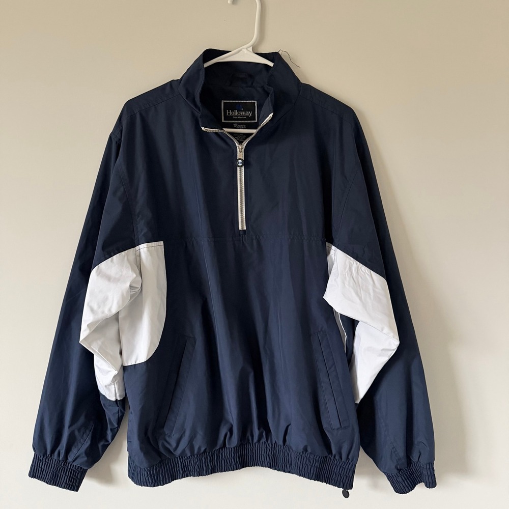 Holloway Mens Quarter Zip‎ Windbreaker Jacket Navy White Colorblock Medium Golf